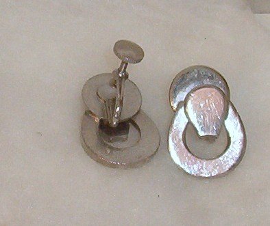 Silver Plated Screw Back Earrings Circles and Loops - 1970s era