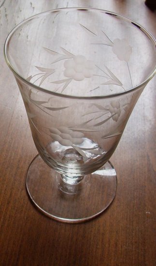3 Etched Crystal Glass Set Floral Flower and Leaf Parfait Juice