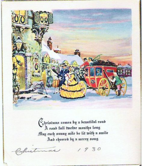 1930s Christmas Card - Man and Woman with Carriage