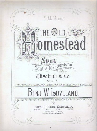 The Old Homestead Sheet Music E Cole and B Loveland c1887