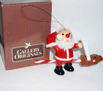 New 1980s Avon HandPainted Wood Santa on a Reindeer Holiday Ornament
