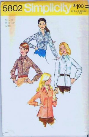 Uncut 1973 Simplicity Pattern 5802 Sz 12 Shirt and Ascot