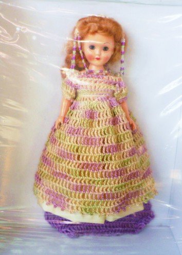 Vintage Unused Victorian Open/Shut Eye Doll Handmade Crocheted Dress Cape and Hat