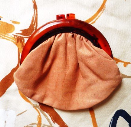 Leather Clutch Evening Bag by Budd - Vintage w Lucite Handle Closure