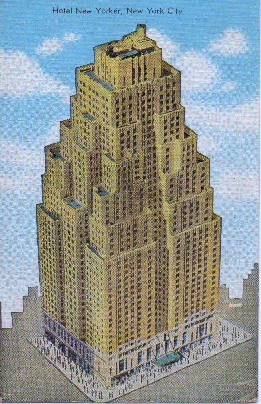 1949 Hotel New Yorker Postcard NYC with 1 cent Postage Stamp in Full Color