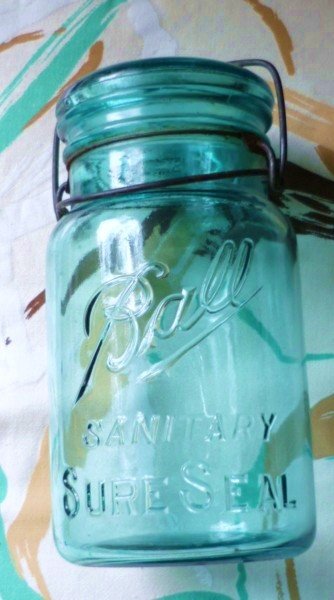Ball Sanitary Sure Seal Aqua 4 Cup Glass Canning Jar Antique