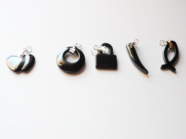 New: Hematite Gemstone Pendant Choice ~ Hearts, Purse, Fish, Disc, Italian Horn