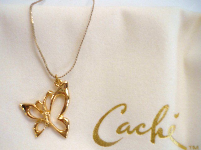Cache Designer Gold Tone Butterfly with 18 inch Necklace - New in Box