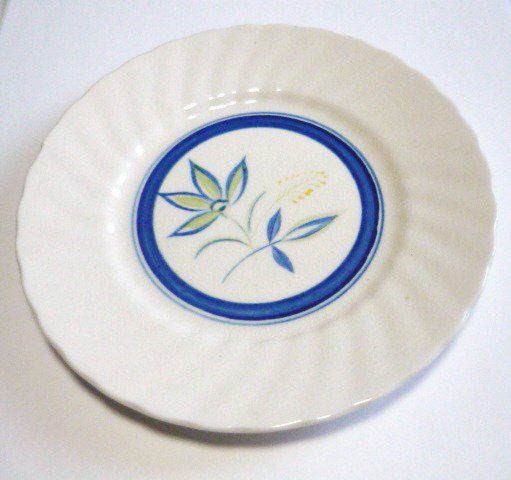 4 Terrastone Blue Swirl Pattern Bread Dishes Marked Japan Handpainted Vintage