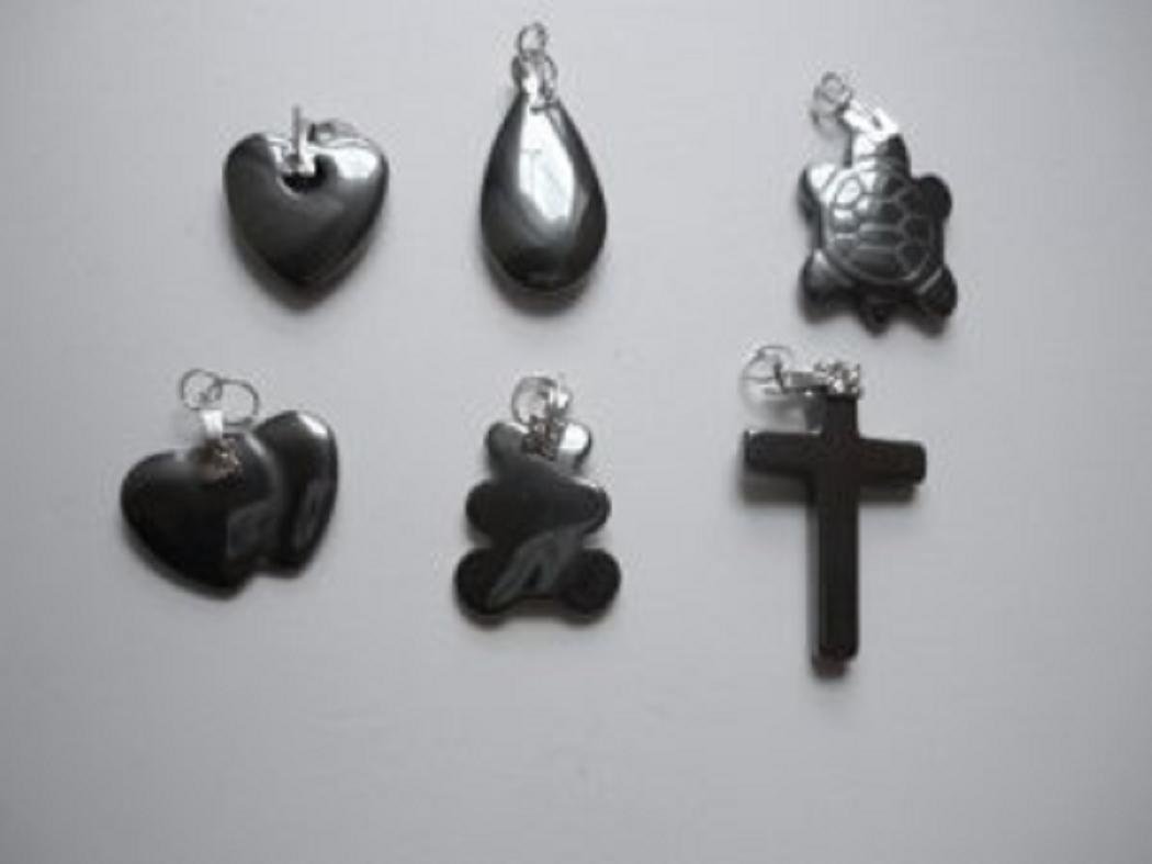 Hematite Gemstone Pendant Choice - Hearts, Turtle, Cross, Heart, Bear, Teardrop
