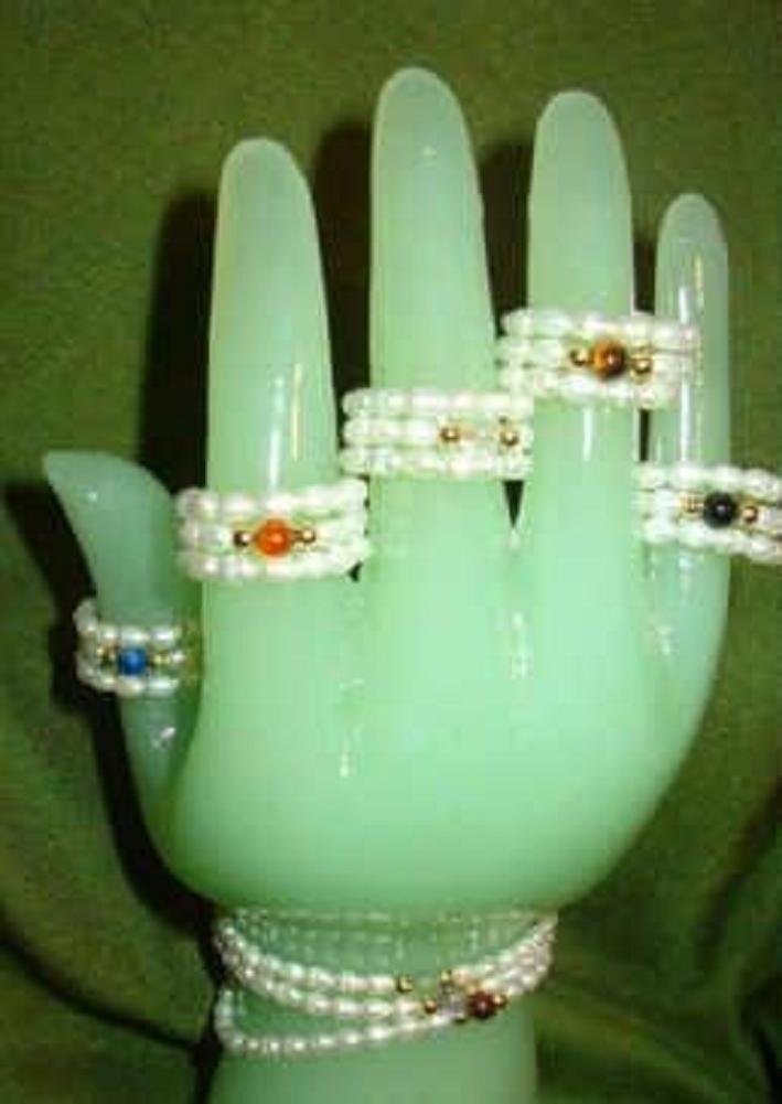 New: Pearls and Your Choice Gem ~ Ring / Bracelet with Gold Beads