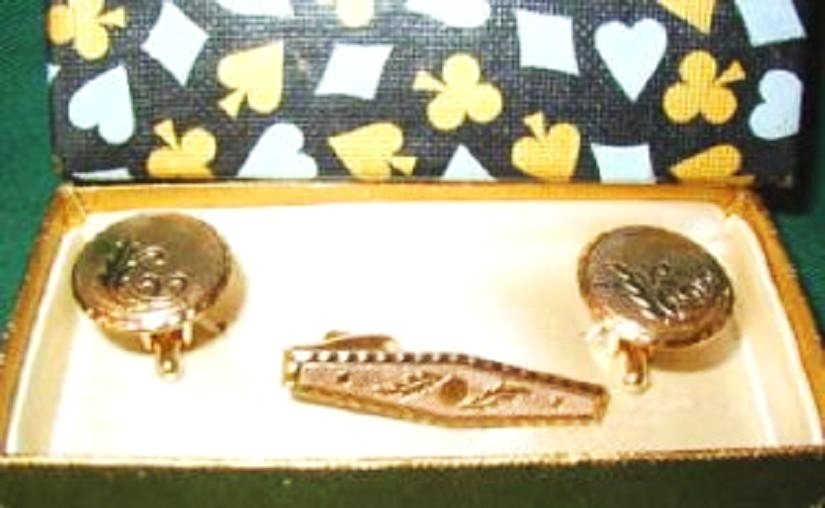 Cufflinks Cuff Links and Tie Clasp Set ~ Gold Tone - New in Box