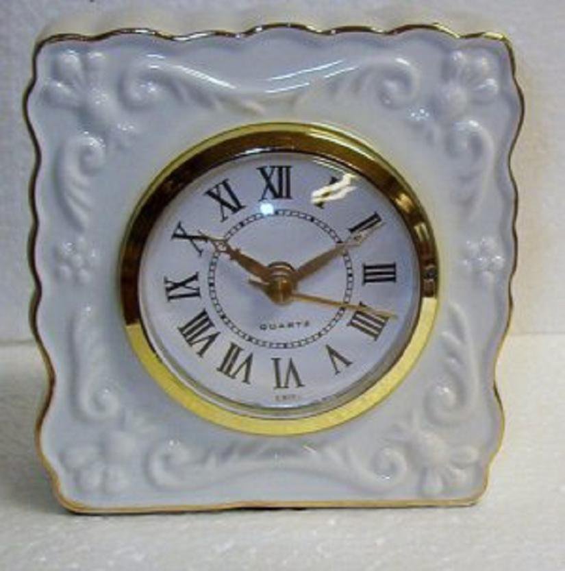 White Porcelain Quartz Mantel Clock with Gold Trim - New in Box