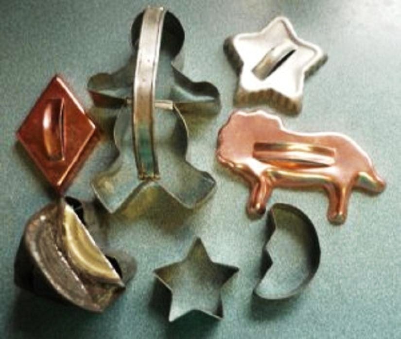 Lot of 7 Vintage Metal Holiday Cookie Cutters Incl Copper and Handmade