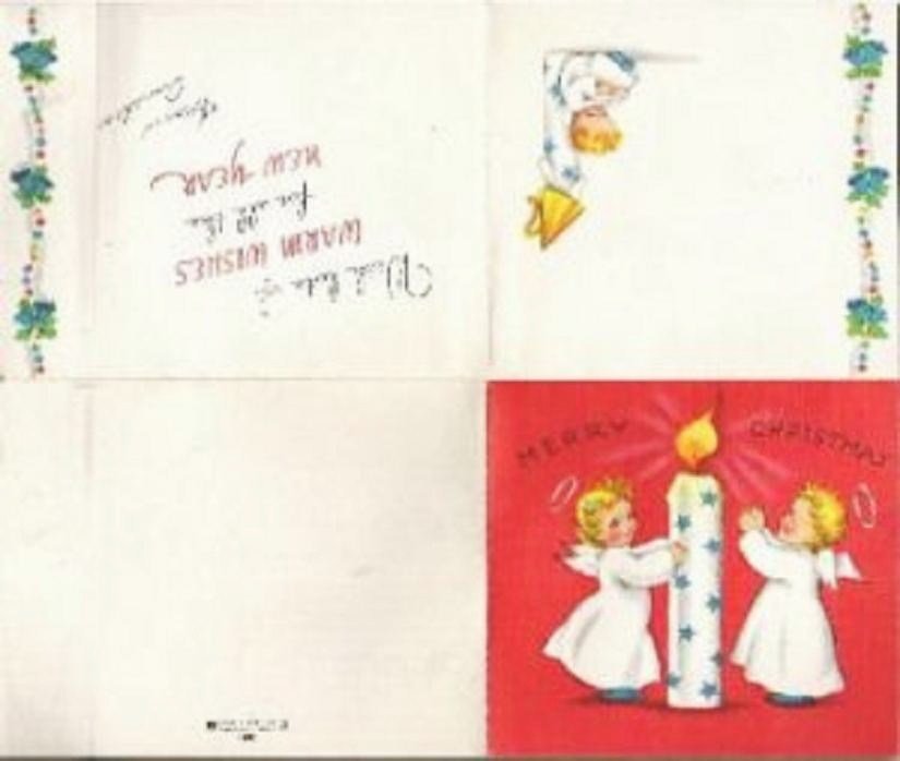 Christmas Card Angels Surrounding Candle Mckenzie Greetings Vintage