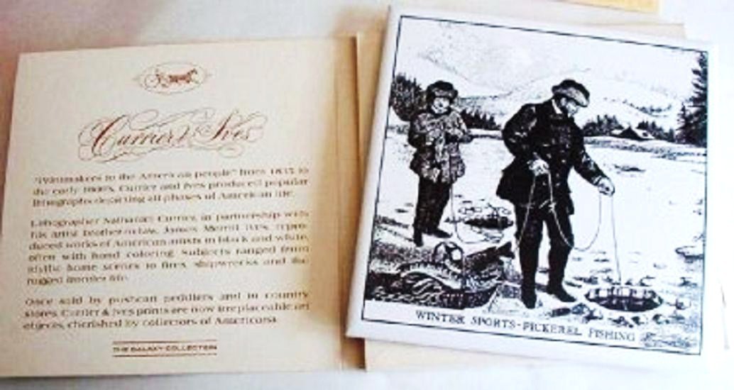 Currier and Ives Artile Ceramic Tile Pickerel Fishing Vintage - New Rare