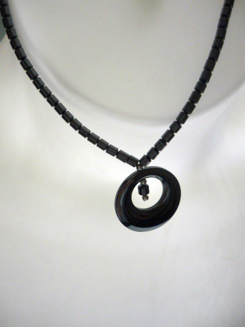 Elegant 18 inch Hematite Necklace with Disk Pendant - Brand New -