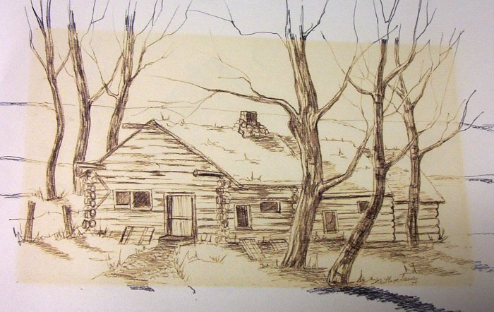 W.A. Lloyd Davies (1975) Log Home Charcoal/Wash (Original)