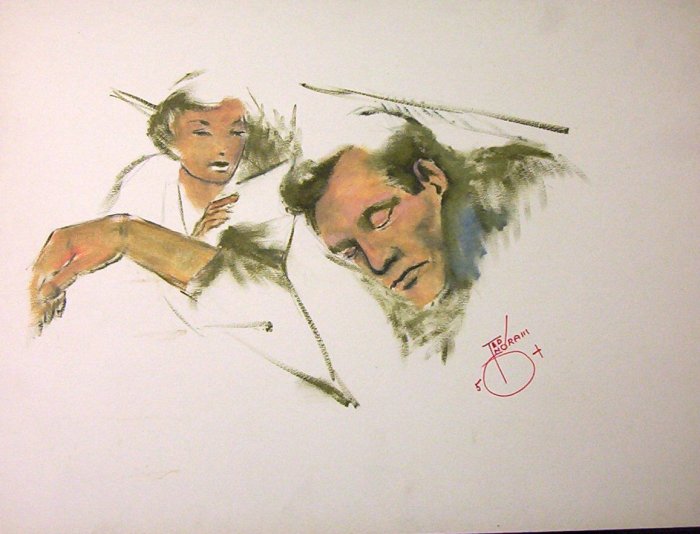 'Reading to Dream' Original Piece of Artwork (Oil Wash) Circa 1950 (Self Portrait) A.E. Ingram