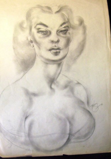 "Puckering Buxom Blonde" - A.E. (Ted) Ingram - Original Drawiing - 14 x 20 (1951)
