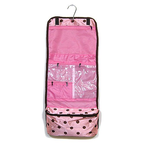 Hanging Cosmetic Case Pink & Brown Microfiber