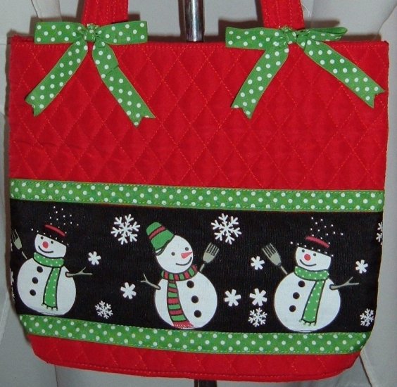 Red Quilted Snowman Purse Tote