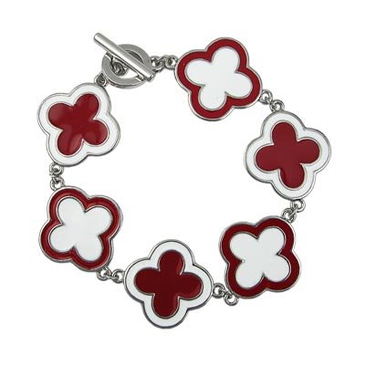 Red and White Enamel Toggle Bracelet Lead Free