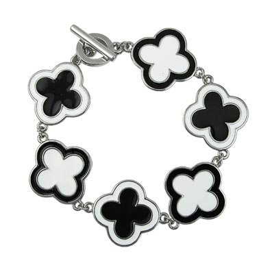 Black and White Enamel Toggle Bracelet Lead Free