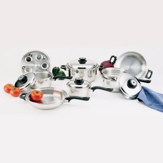 WORLDS FINEST 7PLY STEAM CONTROL 17PC SURGICAL STAINLESS STEEL WATERLESS COOKWARE SET