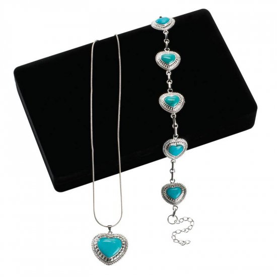 TURQUOISE AND STERLING SILVER NECKLACE AND BRACELET SET