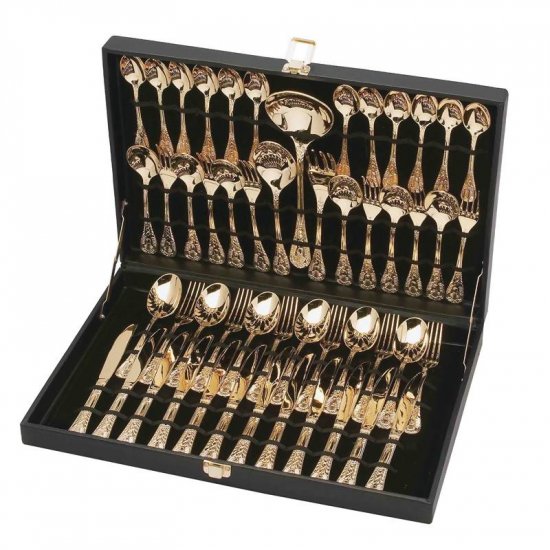 STERLINGCRAFT 51PC GOLD PLATED FLATWARE SET W/RIBBON DESIGN