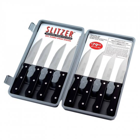 SLITZER 8PC PRO GERMAN STYLE JUMBO STEAK KNIVES W/HALF-SERRATED FULL TANG BLADES