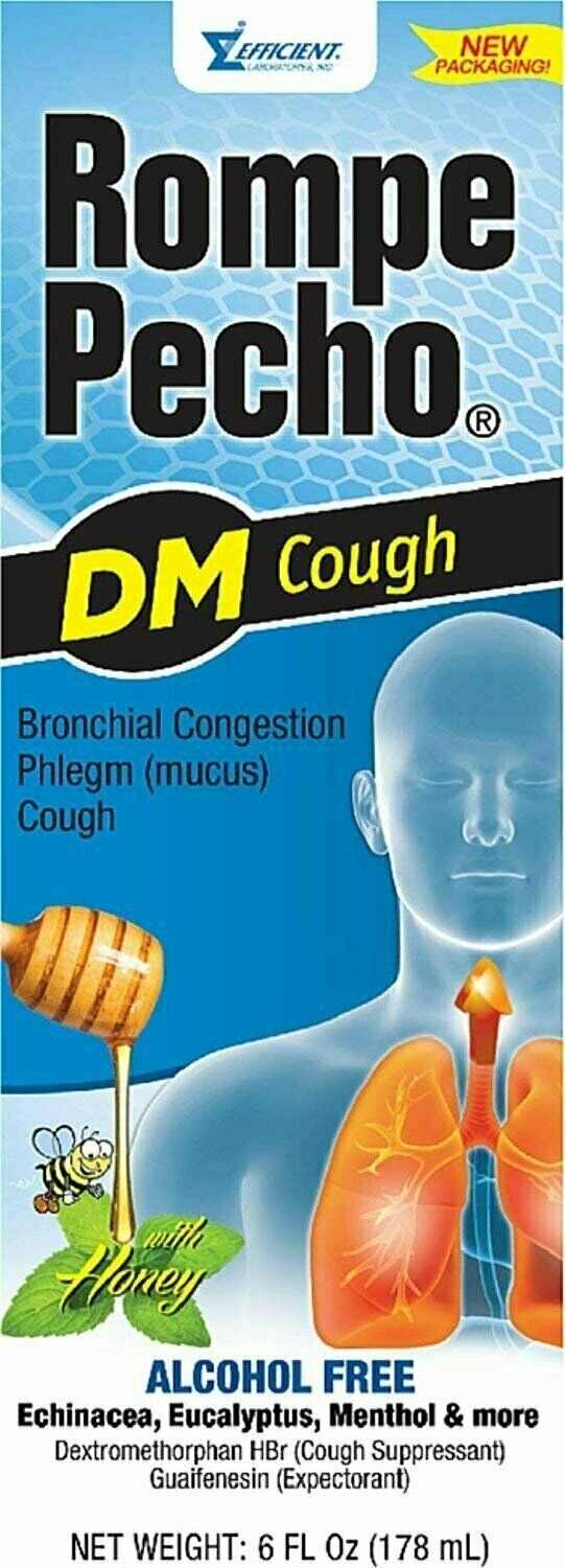 Rompe Pecho DM Cough Syrup Suppressant Expectorant With Honey 6 Oz