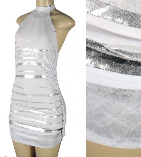 Vanity - Junior High Neck Halter Dress with Silver Stripe Pattern - New