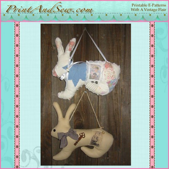 Hanging Bunny with Vintage Photo EC
