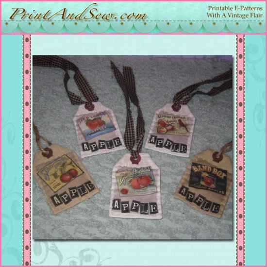 Printable Fabric Hang Tags - Vintage Apples EC