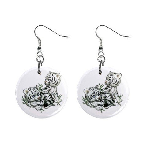 White Tiger Cubs Button Earrings 13004376