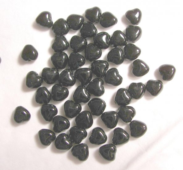 Czech Glass 6mm Jet Blk Opaque Puff Heart Beads-25