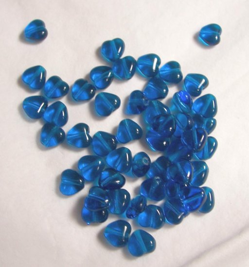 Czech Glass 6mm Capri Blue Puff Heart Beads-25