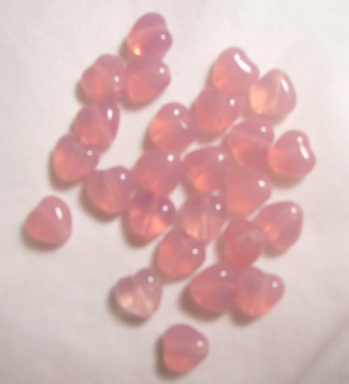 Czech Glass 6mm Milky Opal Pink Puff Heart Beads-25