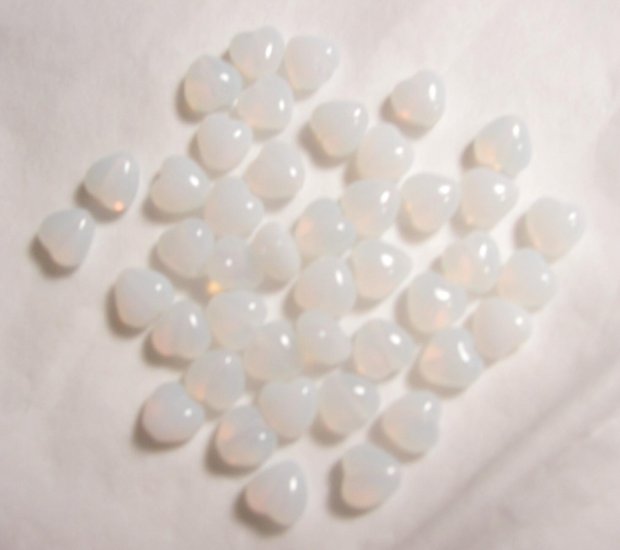 Czech Glass 6mm Milky Opal White Puff Heart Beads-25