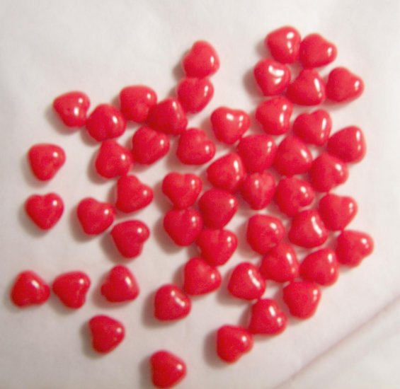 Czech Glass 6mm Red Opaque Puff Heart Beads-25