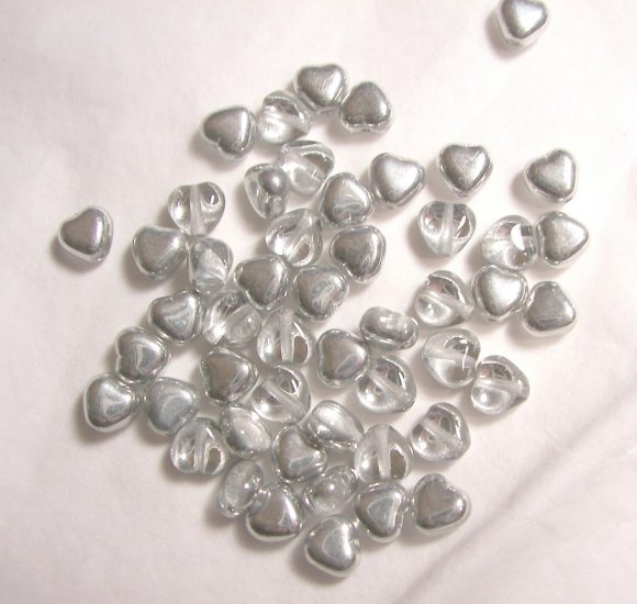 Czech Glass 6mm Silver Color Puff Heart Beads-25