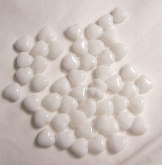 Czech Glass 6mm White Opaque Puff Heart Beads-25