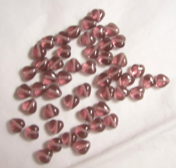 Czech Glass 10mm Amethyst Purple Puff Heart Beads (30)