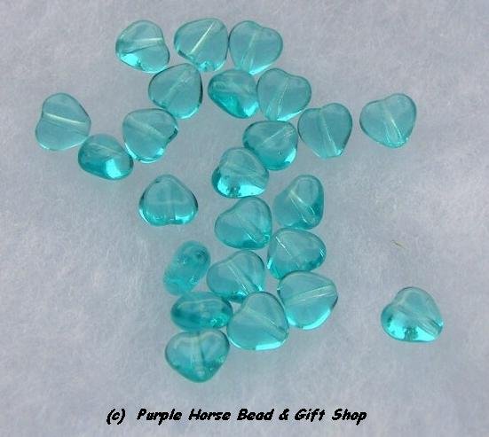 Czech Glass 10mm Lt Aqua Puff Heart Beads (30)