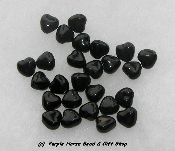 Czech Glass 10mm Black Opaque Puff Heart Beads (30)