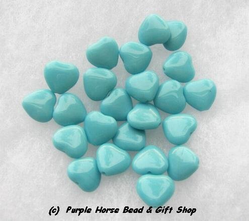 Czech Glass 10mm Turq Blue Opaque Puff Heart Beads (30)