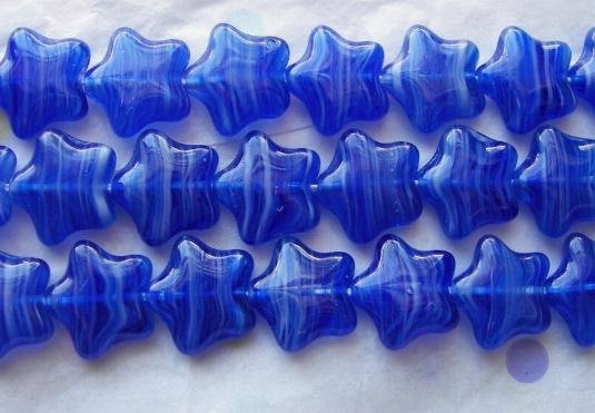 Czech Glass 12mm Blue Swirl Puff Star Beads (30)