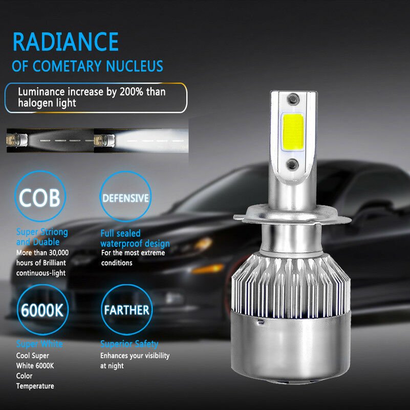 2X H7 300W 36000LM COB LED Headlight Bulbs Kit High Low Beams 6000K